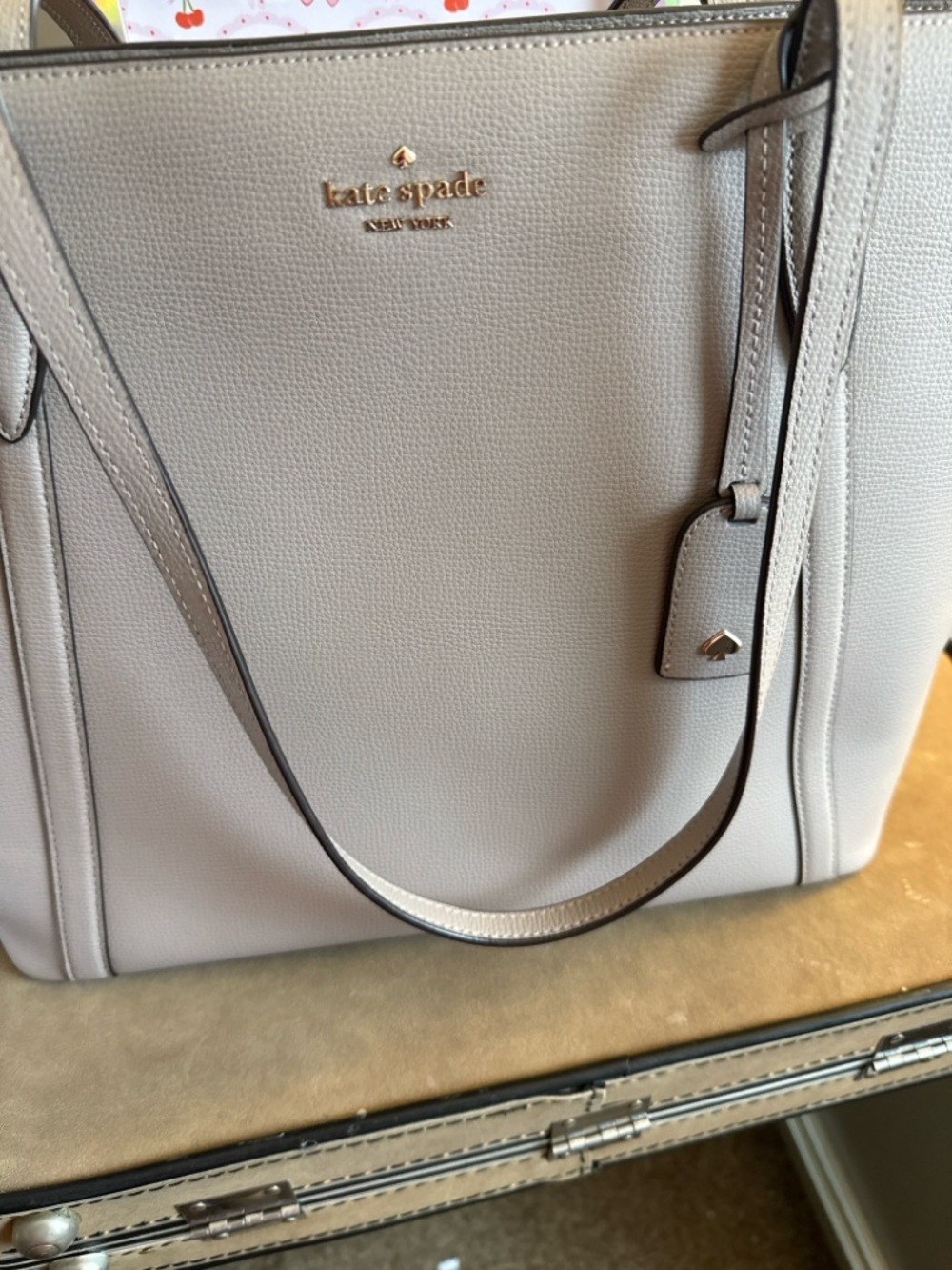 Kate Spade New York Pebbled Leather Tote Bag Taupe Large Shoulder Bag - Picture 4 of 6